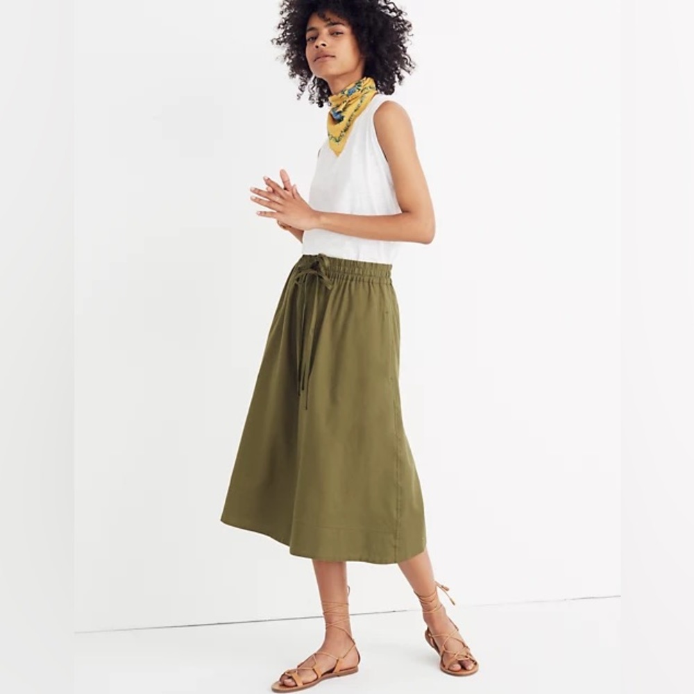 NWT Madewell green drawstring midi skirt